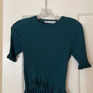 Zara Teal Ribbed Knit Top
